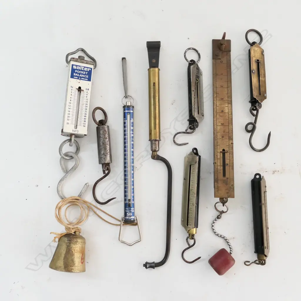 2 'STEELYARD' SCALES ALONG WITH OTHER SPRING SCALES, ETC Image 1++